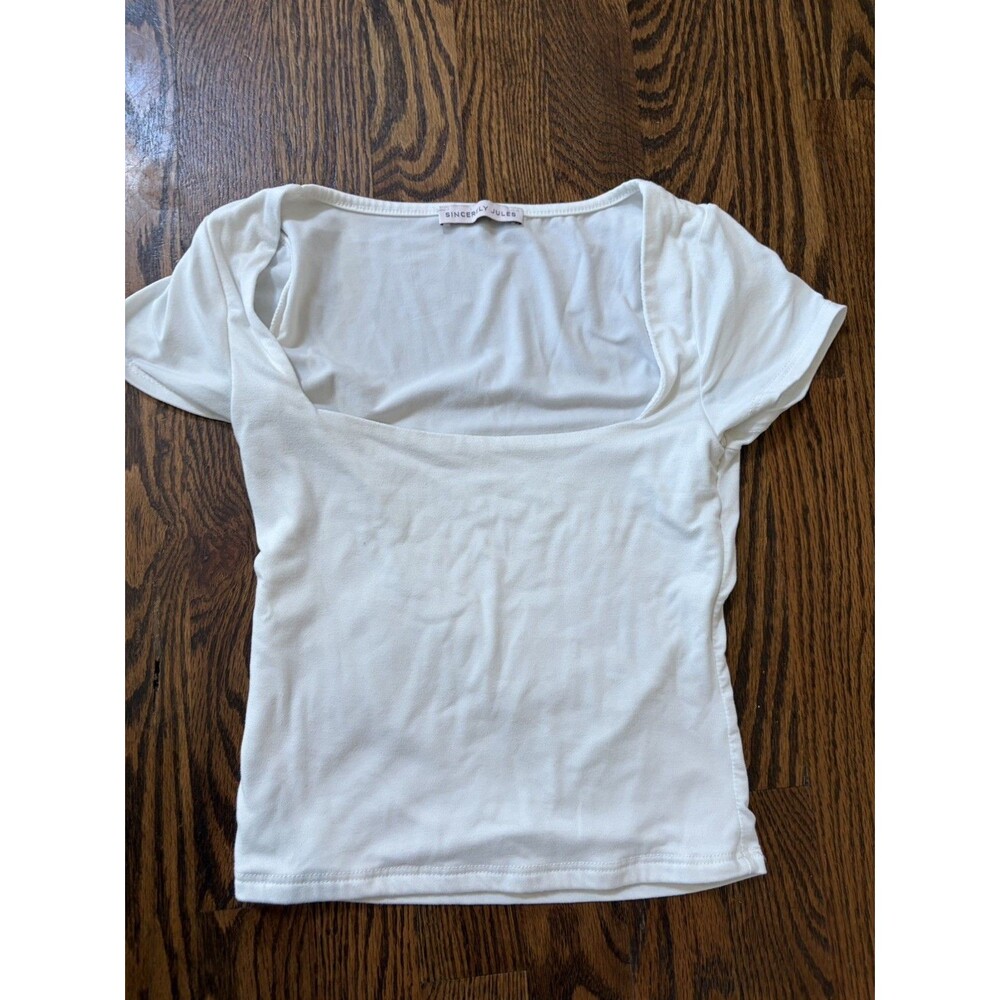 Sincerely Jules Women’s Small White Solid Square Neck Cap Sleeve Stretch Crop